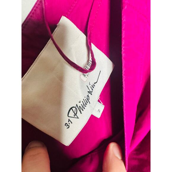 3.1 PHILLIP LIM Purple A-Line V-Neck Puff Sleeves Godet Belted Dress Size 2 - Picture 6 of 12